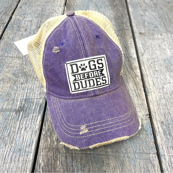 DOGS BEFORE DUDES Distressed Trucker Cap Hat Boutique NEW NWT - Picture 1 of 4